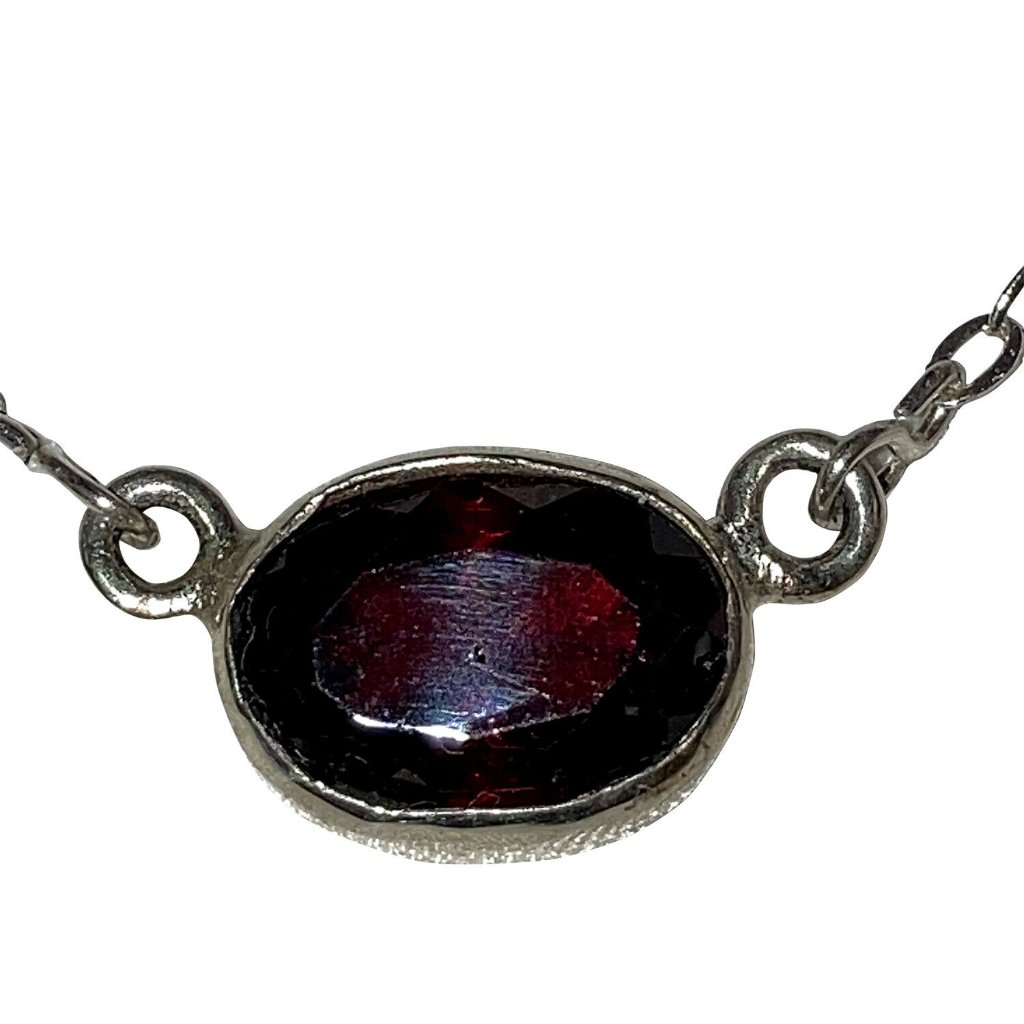 Artisan Bezel Set Faceted Red Garnet Necklace